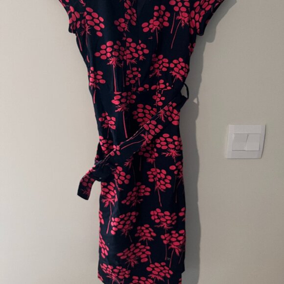 BODEN Notch Neck Shift Dress WH380 Navy & Pink Floral Damask Belted Lined 6L - Picture 5 of 15